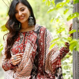 Nermosa Women Printed Anarkali Kurta and Pant Set with Dupatta