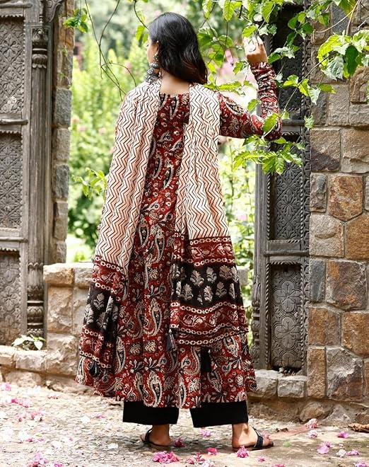 3-Kal Nermosa Women Printed Anarkali Kurta and Pant Set with Dupatta - Image 3