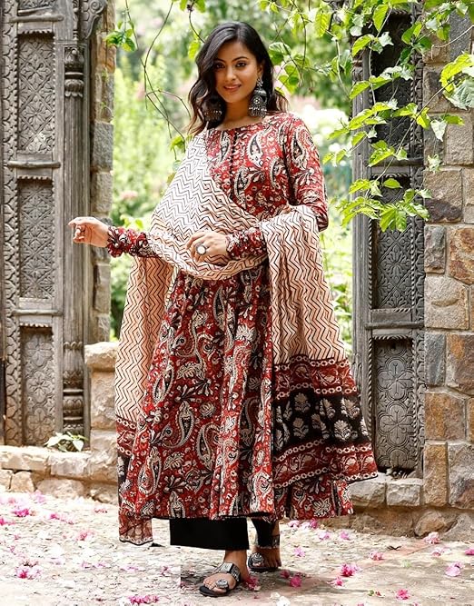 5-kal Nermosa Women Printed Anarkali Kurta and Pant Set with Dupatta - Image 5